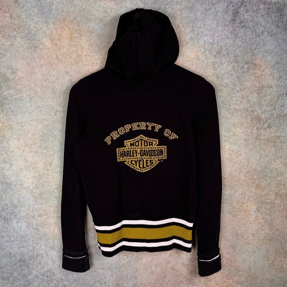 VTG Y2K Harley Davidson Gemstone Hoodie Sweatshirt Black Womens S Full Zip Biker